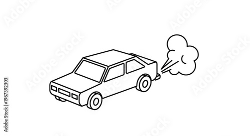 Simple line drawing of a car emitting exhaust fumes from the rear