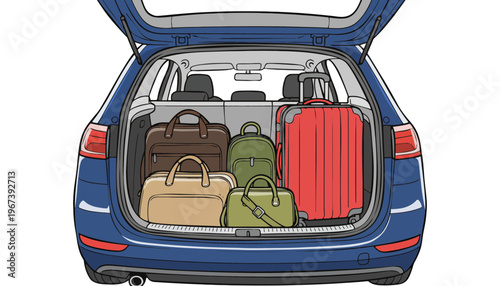 Car trunk packed with luggage for a road trip adventure