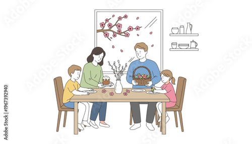 Family enjoying a meal together at a wooden dinner table