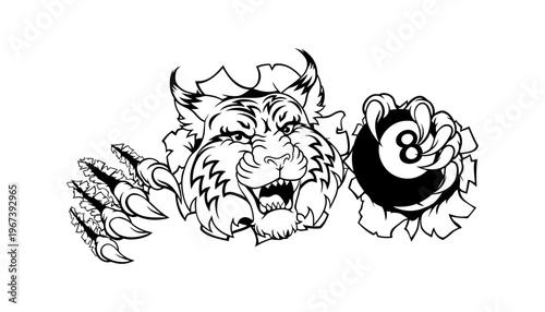 A tiger head vector illustration with yin yang symbol and claw