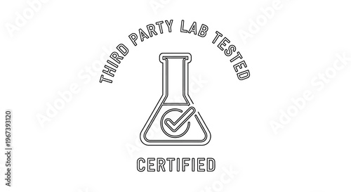 Third party lab tested certification emblem featuring a flask illustration