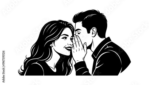 Whisper vector illustration of a man telling a secret to a woman
