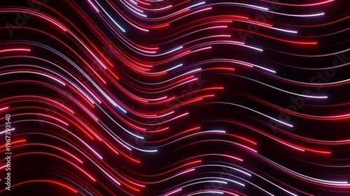 Abstract Neon Waves Flowing Animation, Futuristic Red Light Background Loop