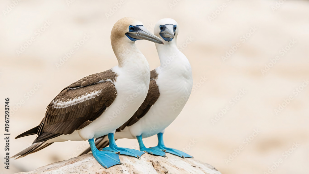 Fototapeta premium Blue-footed Boobies Standing Together, Distinctive Blue Feet