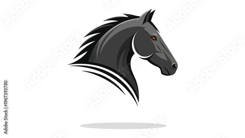 Stylized black horse head with red eye with animal portrait
