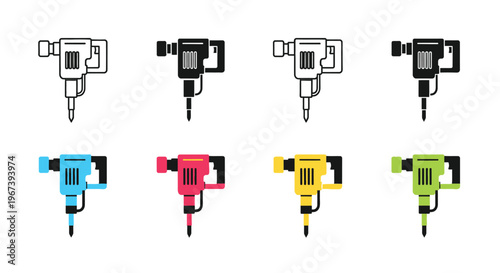 Illustrations of electric drills in various colors and outlines