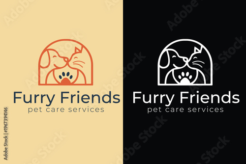 Furry Friends Pet Care Logo Design With Cat And Dog Line Art Modern Minimal Branding Concept For Veterinary And Animal Services