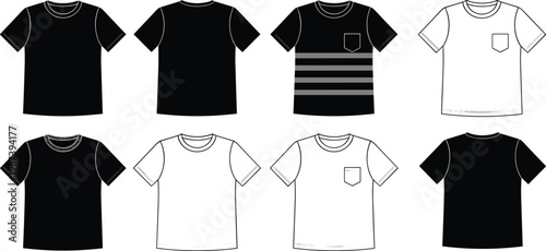 Minimal vector illustration of T‑shirt designs symbolizing fashion, style, and clothing variation