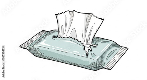 Vector illustration of wet wipes pack with a single wipe pulled out.
