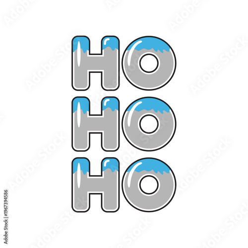 Vertical Ho Ho Ho Christmas Lettering Illustration, Blue and Gray Holiday Text Art