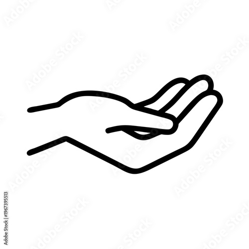 Hand icon, palm up, gesture of offering or receiving, simple line art