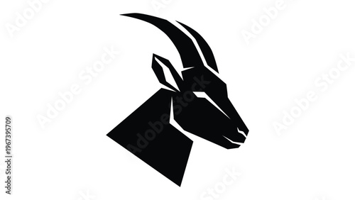 Black silhouette of ibex head with horns with black and whit