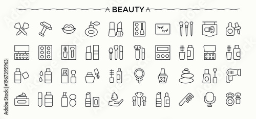 Beauty modern icon set. Contains such icons as beauty care, health, cosmetic, spa, glamour, makeup, care and more. Isolated icons. Editable vector. Pixel perfect. Aesthetics icon pack.