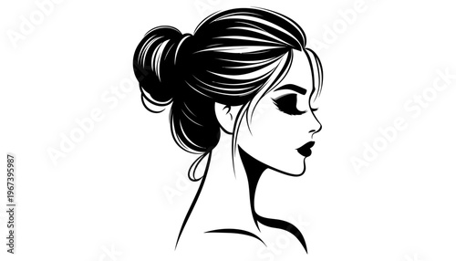 Woman vector illustration with a bun hairstyle and makeup