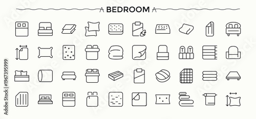 bed icon collection. Minimalist icons pack. Signs for web and mobile app. Label94 modern icon set. Related to bedroom, hotel, rest, furniture and more.