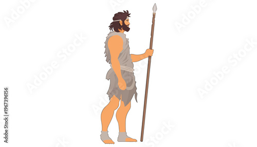 A caveman wearing a fur loincloth and holding a spear illustration