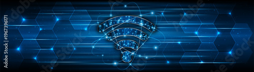 The concept of a Wifi symbol with a circuit board. Internet connectivity or wireless communication technology.