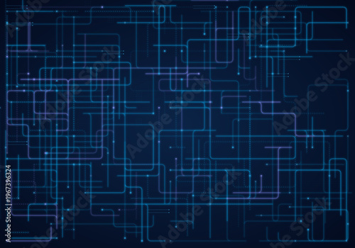 Abstract blue technology background with digital lines and blueprint pattern