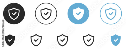 Shield Security Icon Set – Protection Safe Guard Verified Line Vector Collection