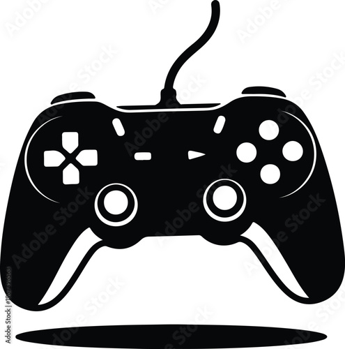 Silhouette classic video game controller with buttons and joystick design vector