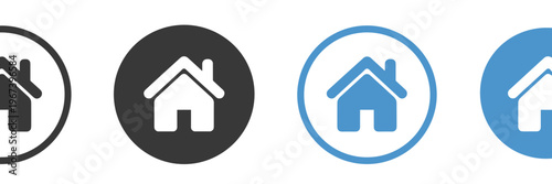 Home House Circle Icon Set – Real Estate Property Residence Round Button Vector Pack