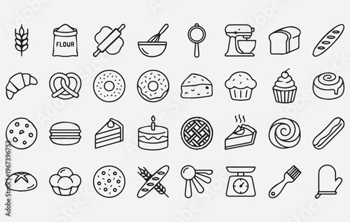 Baking dessert preparation and kitchenware icons