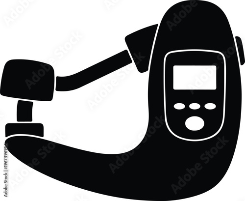 Silhouette electronic digital micrometer tool for industrial precision measurement equipment design vector