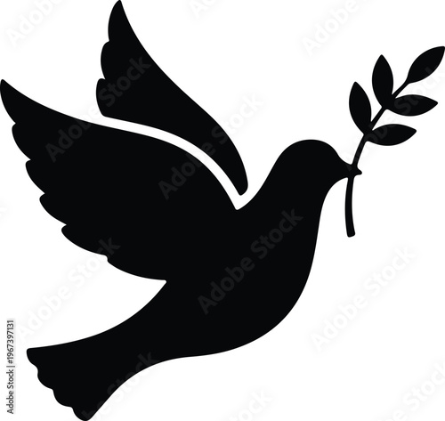 Silhouette flying dove holding olive branch symbol of peace design vector