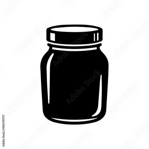 Black silhouette icon of a glass jar for preserves or jam on a white background