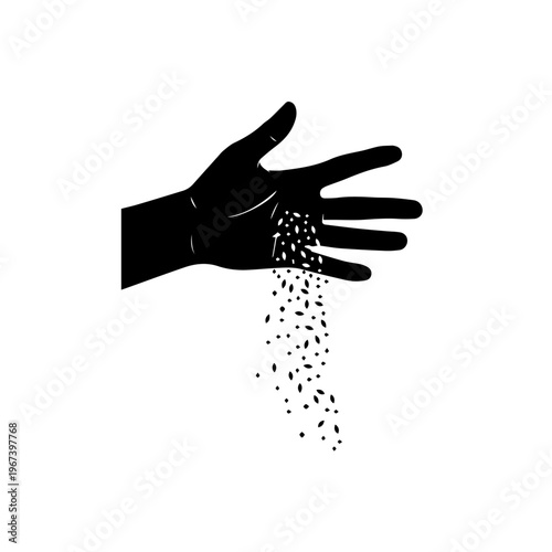 Stylized Silhouette of a Hand Sowing Seeds, Symbolizing Growth, Agriculture, and New Beginnings
