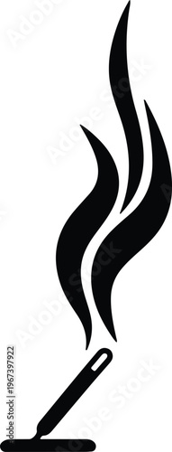 Silhouette of burning incense stick with smoke design vector