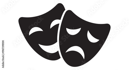Classic comedy and tragedy theater masks illustration representing dramatic arts and performance emotions vector graphic.