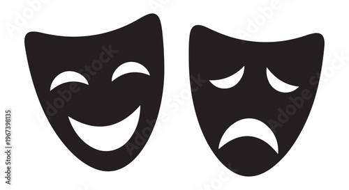 Classic black and white comedy and tragedy theatrical masks vector illustration representing drama emotions.