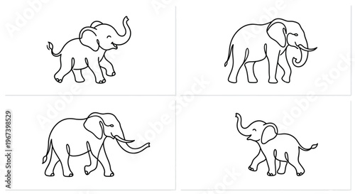 Elephant line art illustration – minimalist wildlife safari animal continuous line drawing
