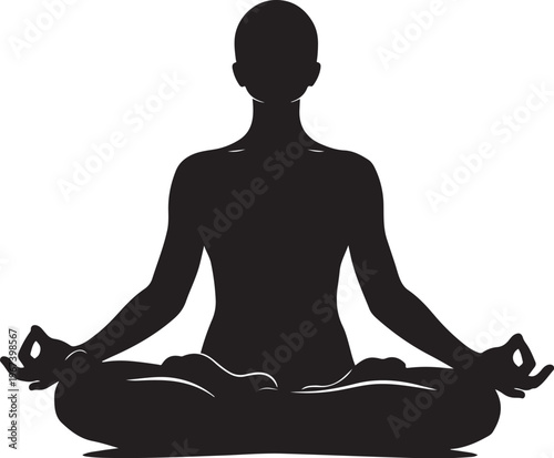 Black silhouette of a person meditating in lotus position