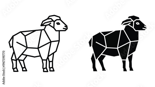 Fotografija Geometric depiction of a white and a black ram with polygonal patterns