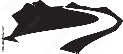 Black silhouette of a winding road through mountains