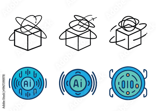 AI concepts in box and disc shapes illustrating advanced tech and binary