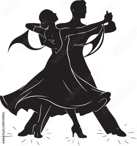 Black silhouette of couple dancing ballroom dance