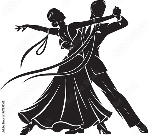 Black silhouette of couple ballroom dancing ballroom dance