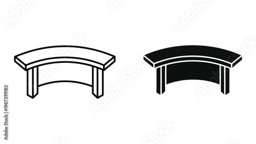 Comparison of two curved tables with different top surface designs shown in black and white