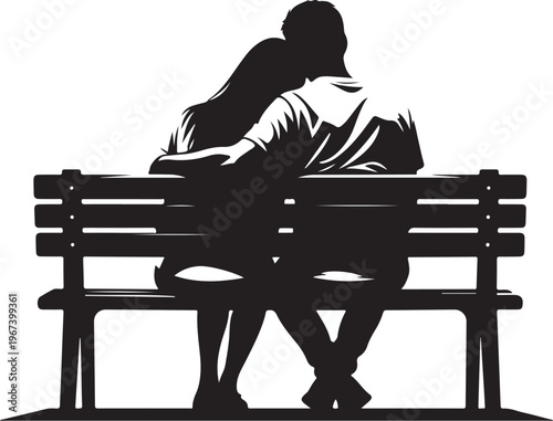 Black silhouette of couple sitting on a bench