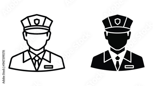 Two uniformed officers in contrasting styles of illustration