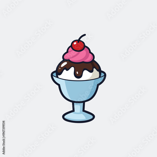 Ice cream sundae with chocolate sauce and cherry topping with sugar confection