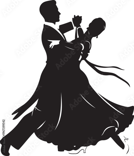 Black silhouette of couple waltzing dancing