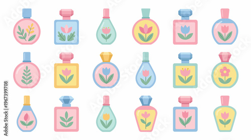 Colorful Perfume Bottles with Floral Designs.