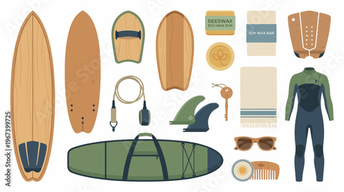 Surfing Equipment and Accessories Collection Display.