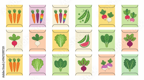 Variety of Vegetables in Colorful Containers.