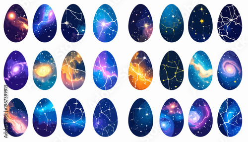 Colorful Eggs with Galaxy Patterns Inside.