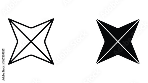 Contrast between a line-drawn star shape and its filled black and white variant